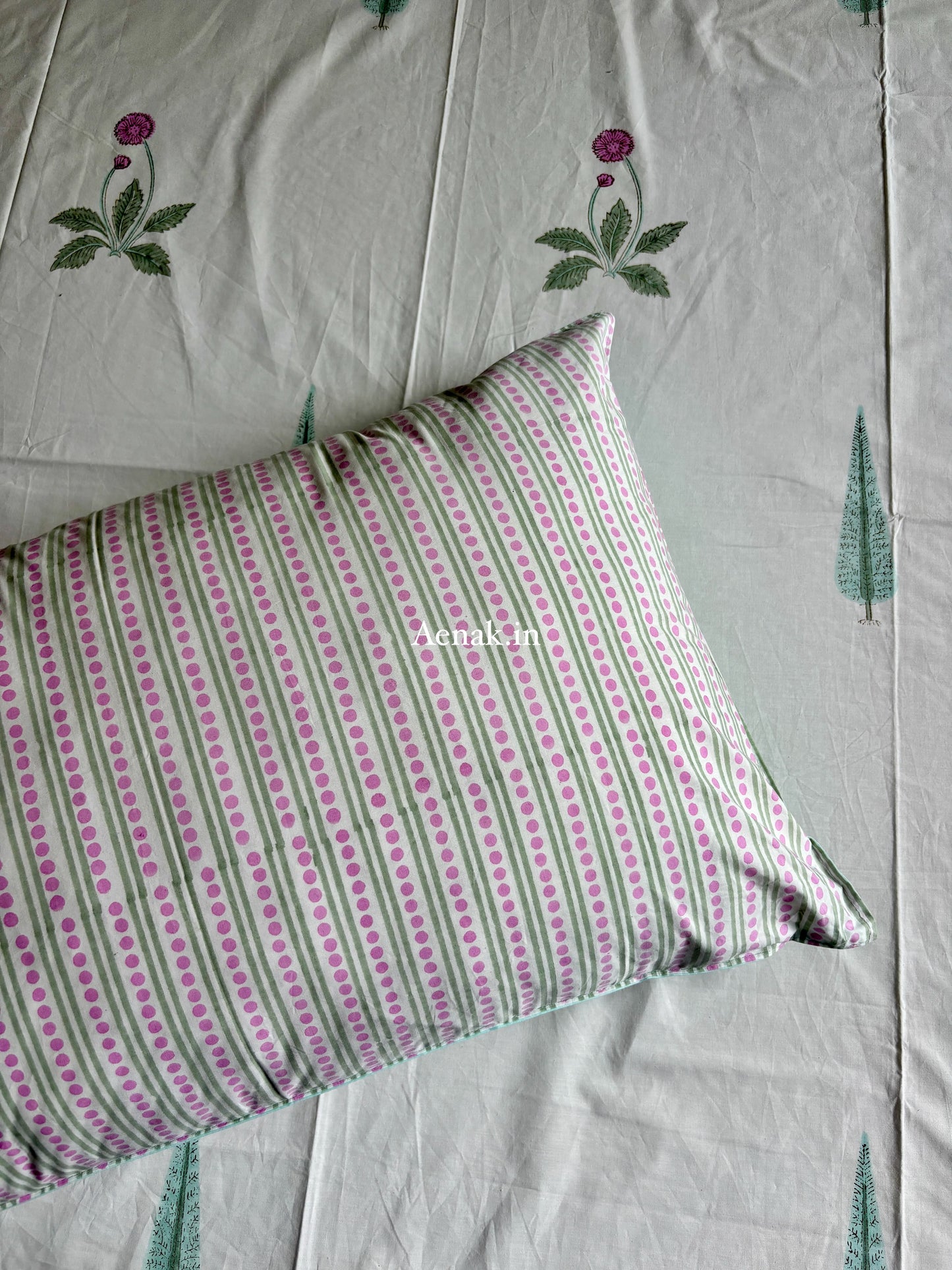 Light Magenta Floral Handblock Premium Cotton Bedsheet Set
