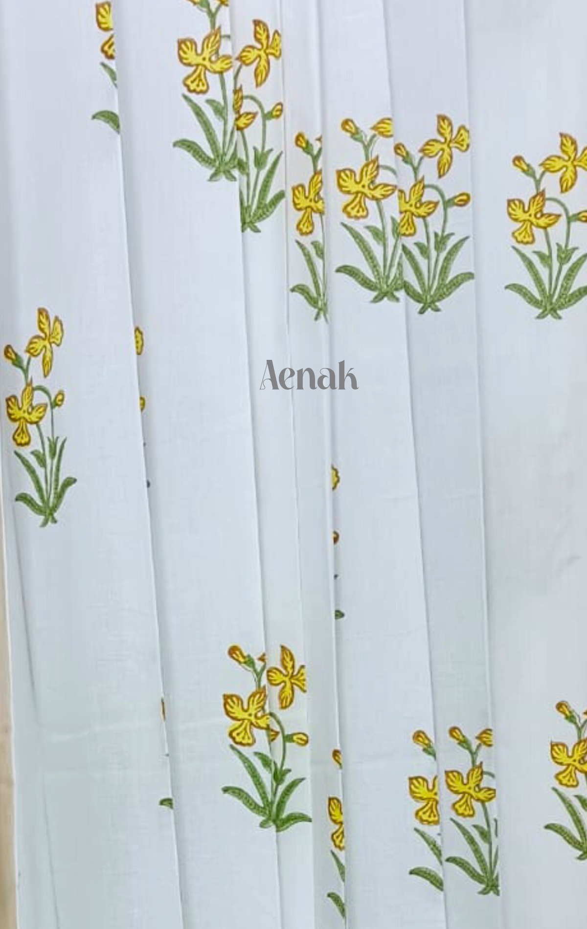 Yellow Periwinkle Eyelet Handblock Curtains