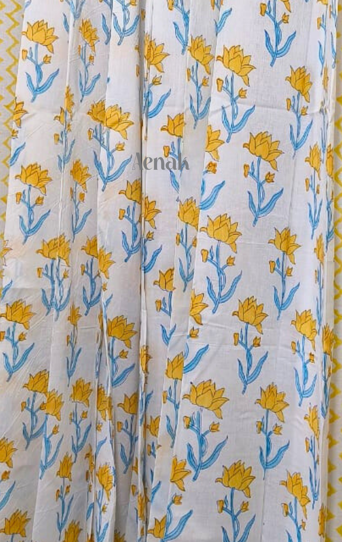 Yellow Pichwai Lotus Eyelet Handblock Curtains
