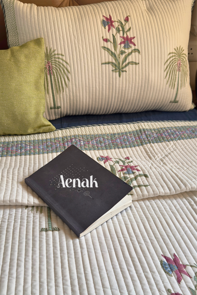 Royal Palm Handblock Printed Reversible Quilted Cotton Bedcover