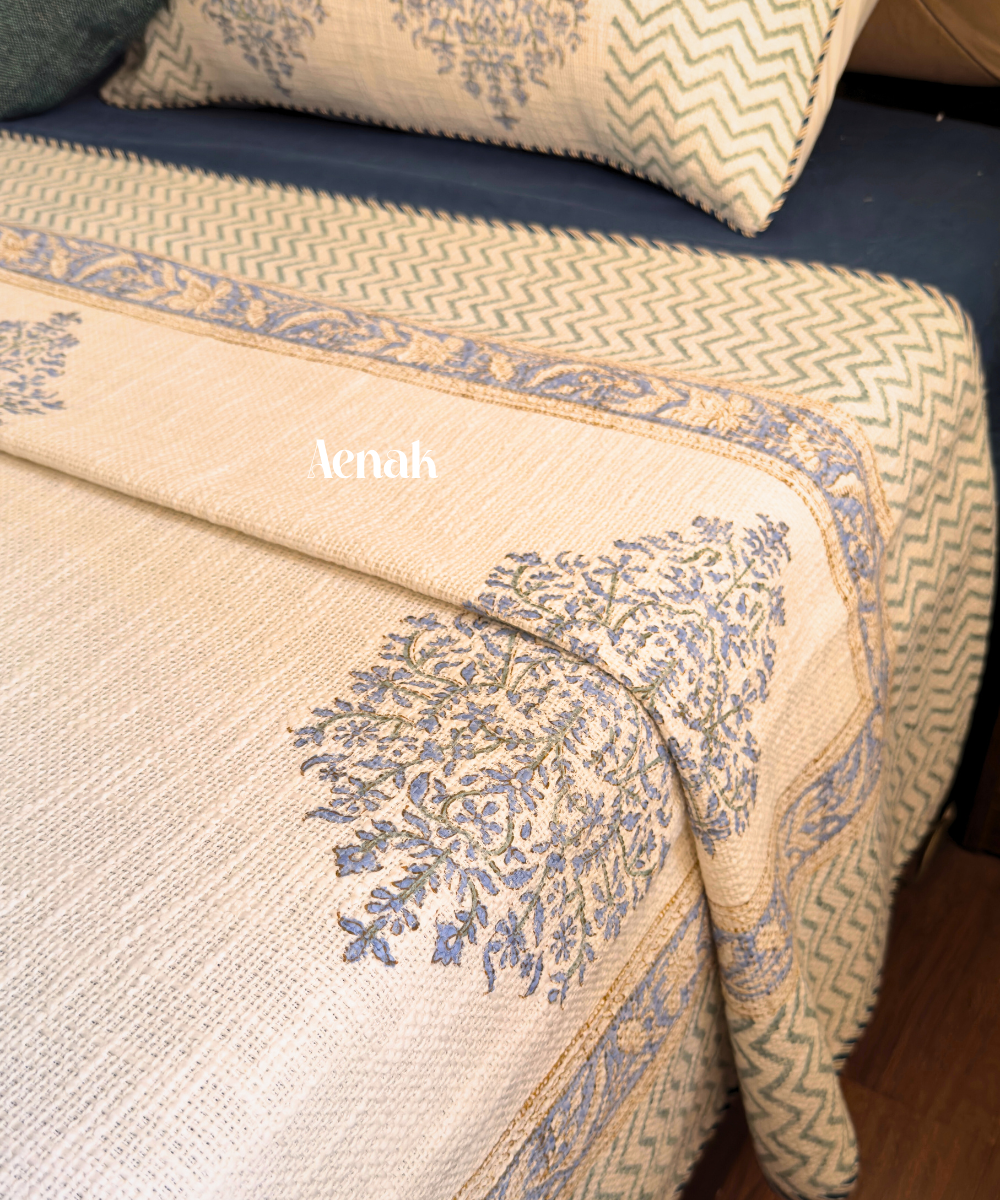 Blue Boota Handblock Printed Jute Cotton Bedcover
