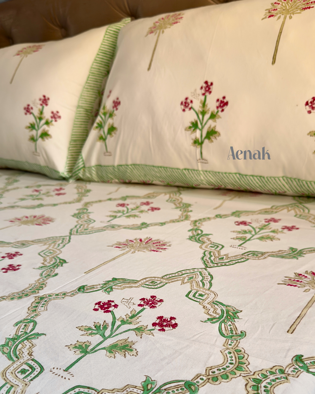 Pink Palm Jaal Handblock Printed Premium Cotton Bedsheet