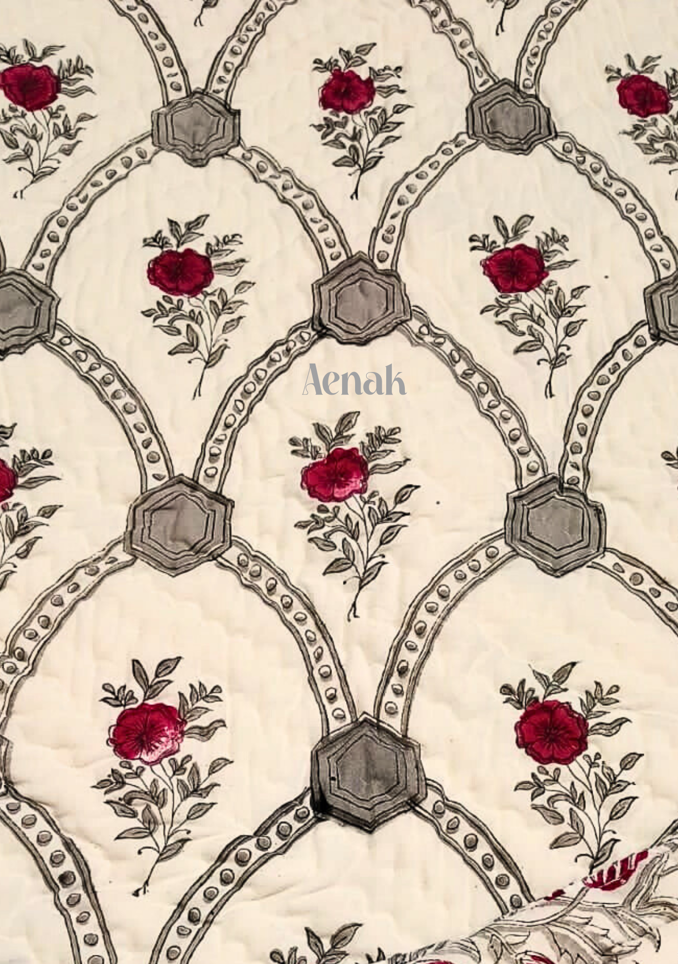 Grey Jaal Handblock Bedsheet + Quilt Combo