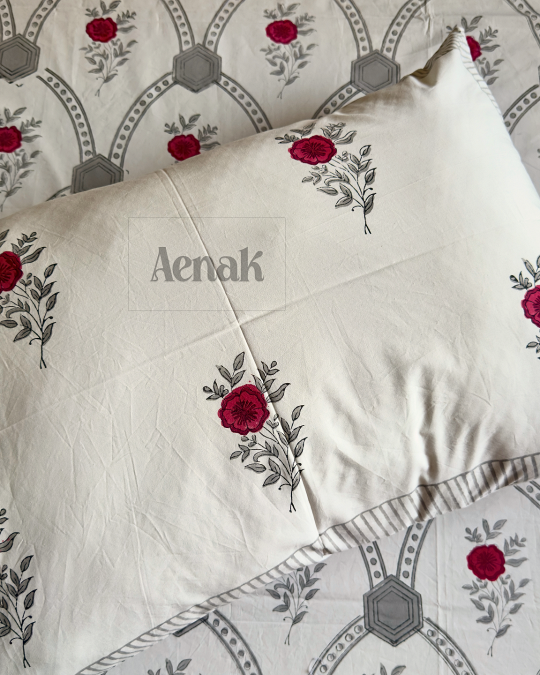 Grey Jaal Handblock Printed Premium Cotton Bedsheet