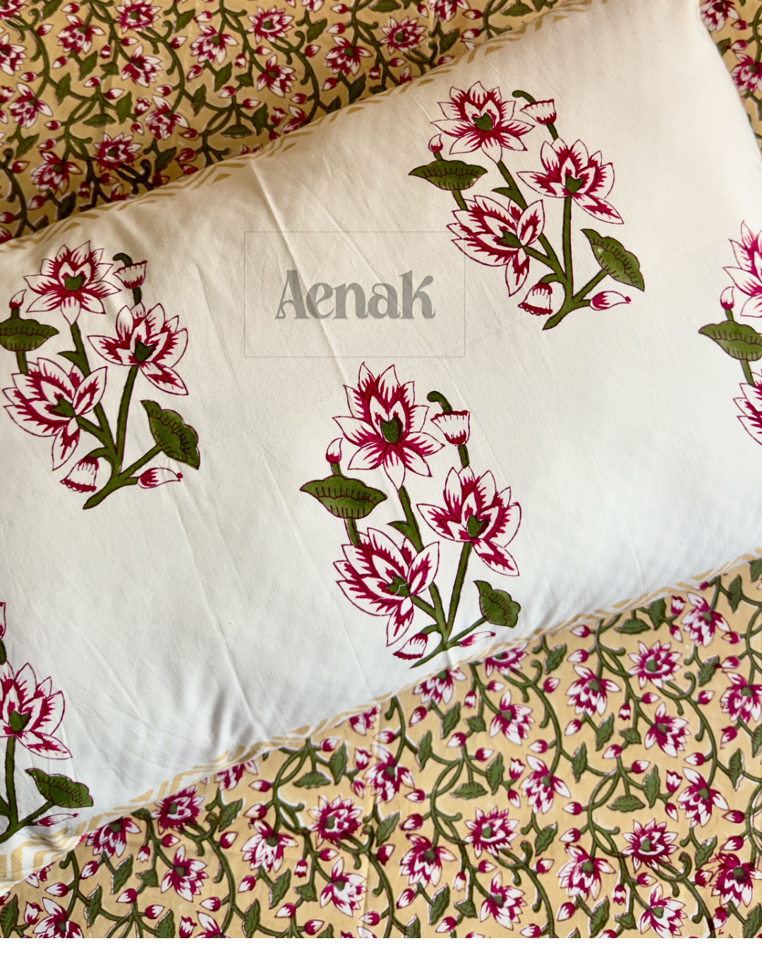 Beige Floral Jaal Handblock Printed Premium Cotton Bedsheet