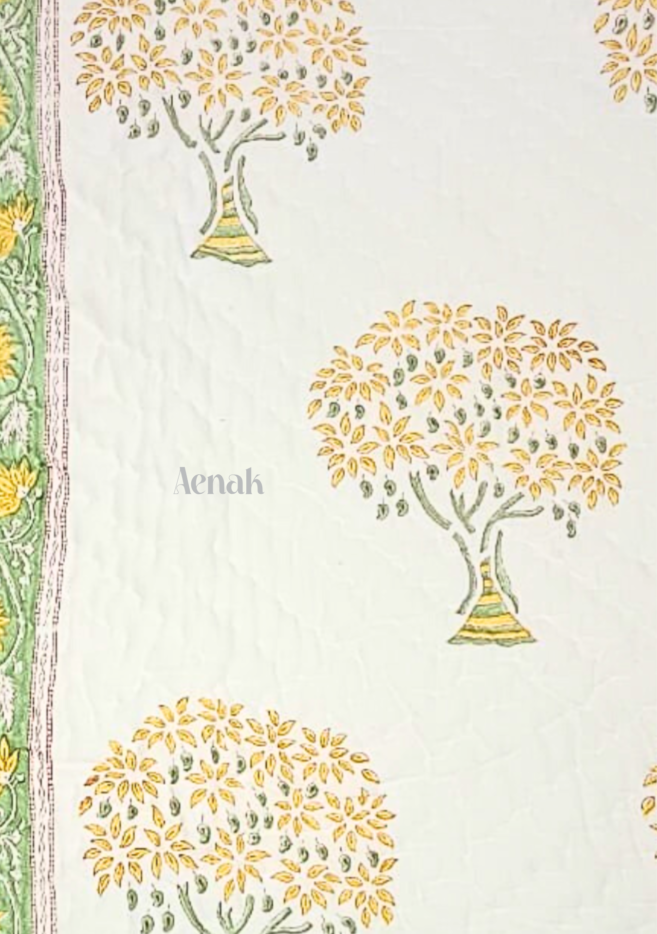 Yellow Bodhi Tree Handblock Printed Reversible Mulmul Cotton Quilt