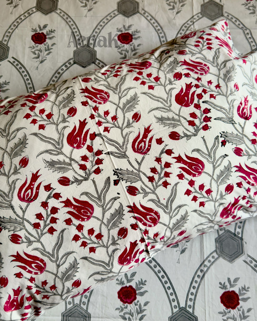 Grey Jaal Handblock Bedsheet + Quilt Combo Set