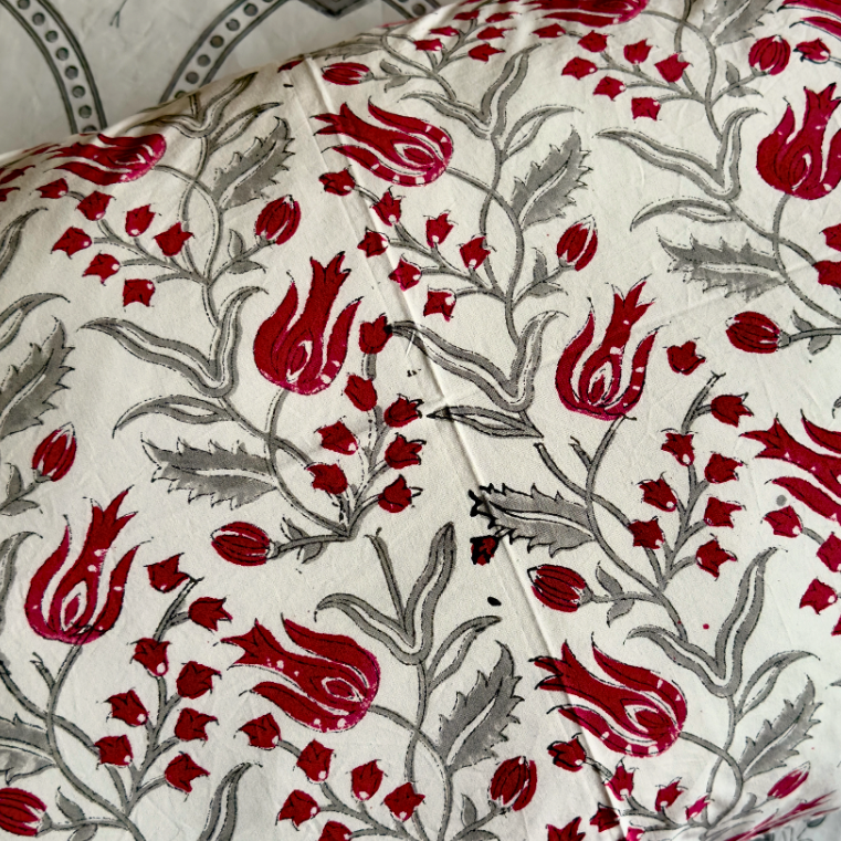Grey Jaal Handblock Printed Premium Cotton Fitted Bedsheet