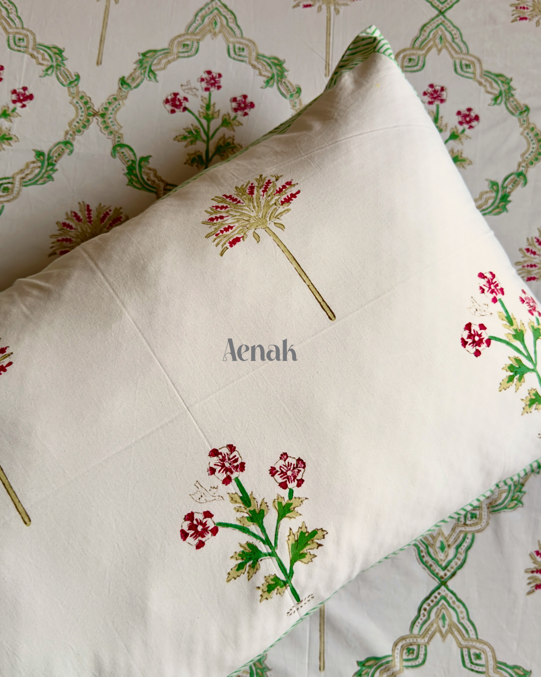 Pink Palm Jaal Handblock Printed Premium Cotton Bedsheet