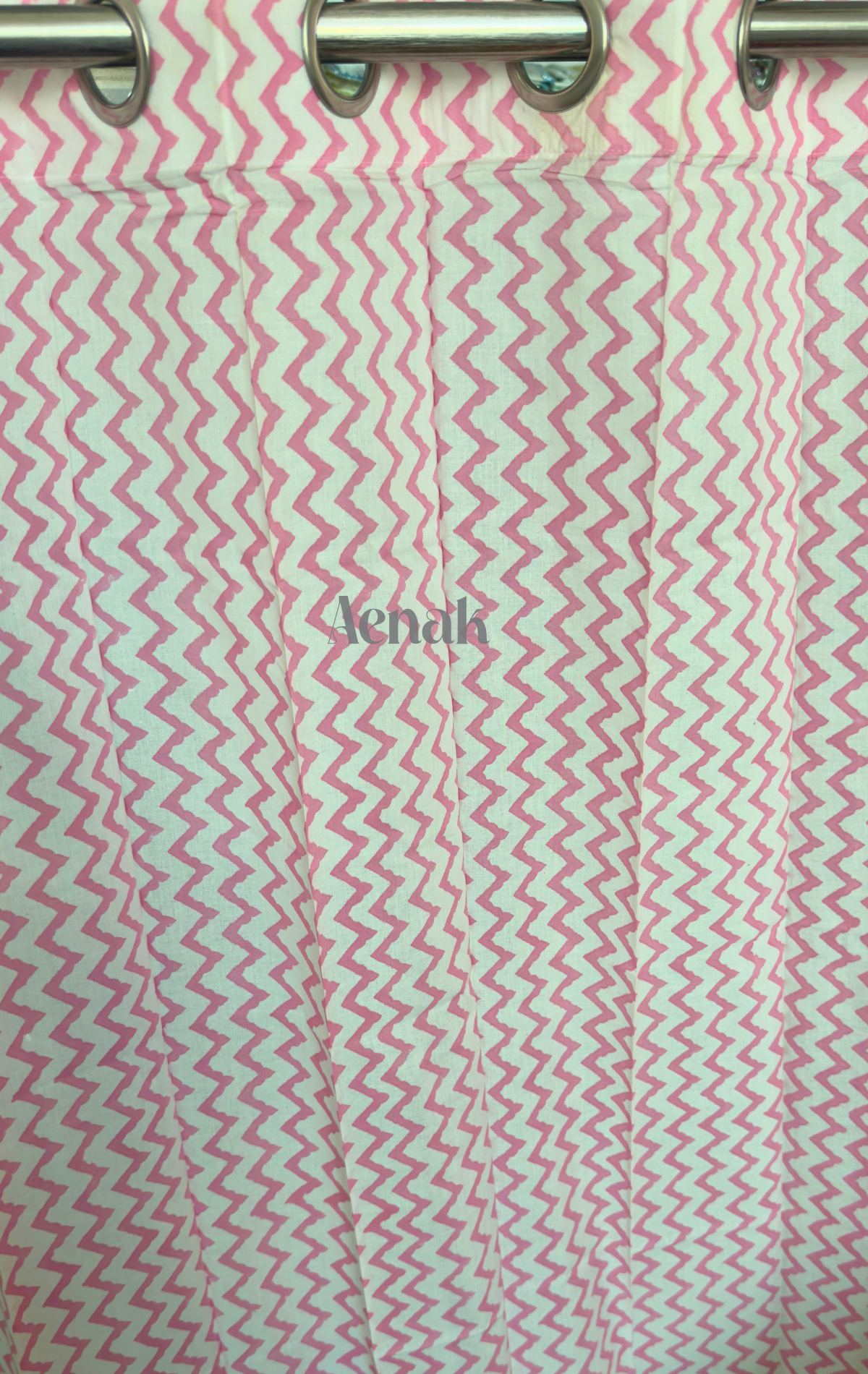 Pink Zigzag Eyelet Handblock Curtains