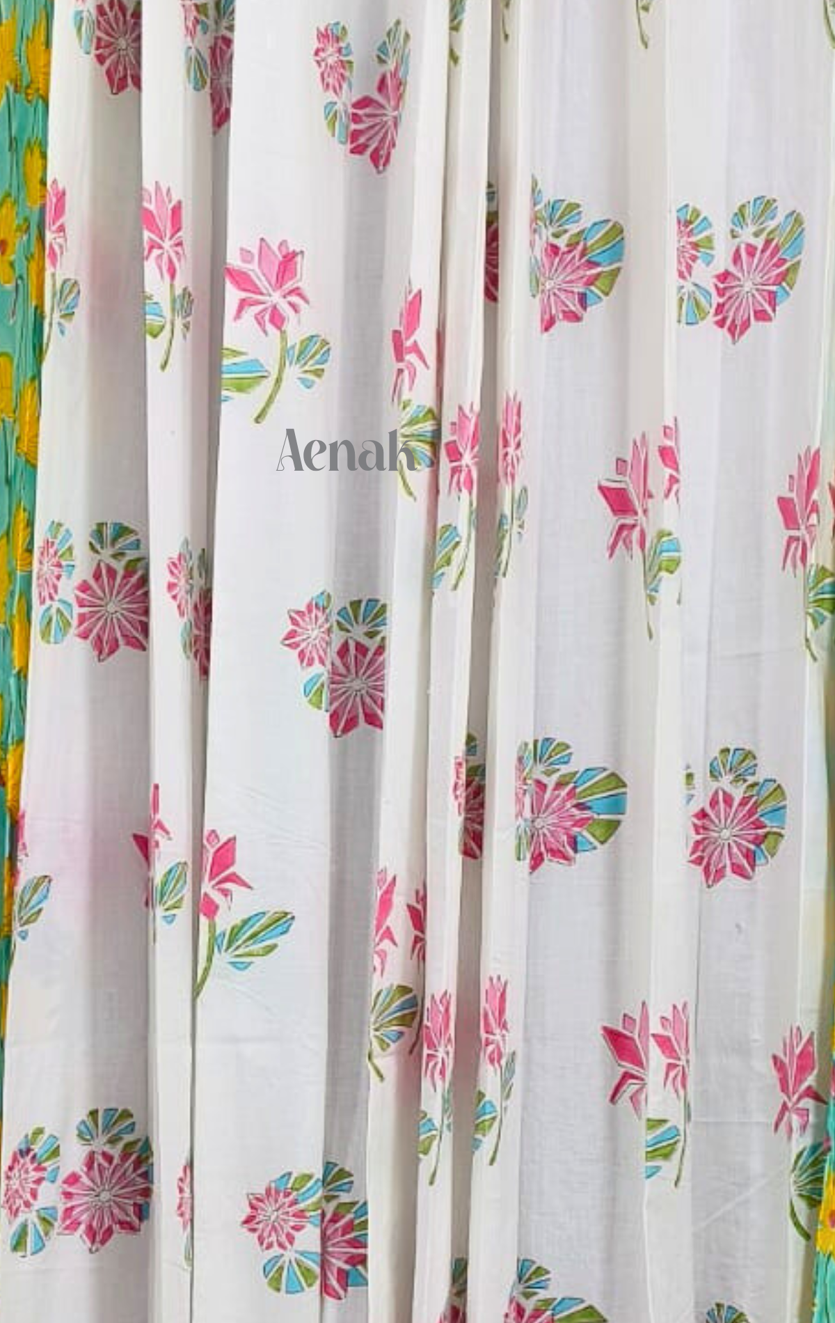Pink Geometric Lotus Eyelet Handblock Curtains