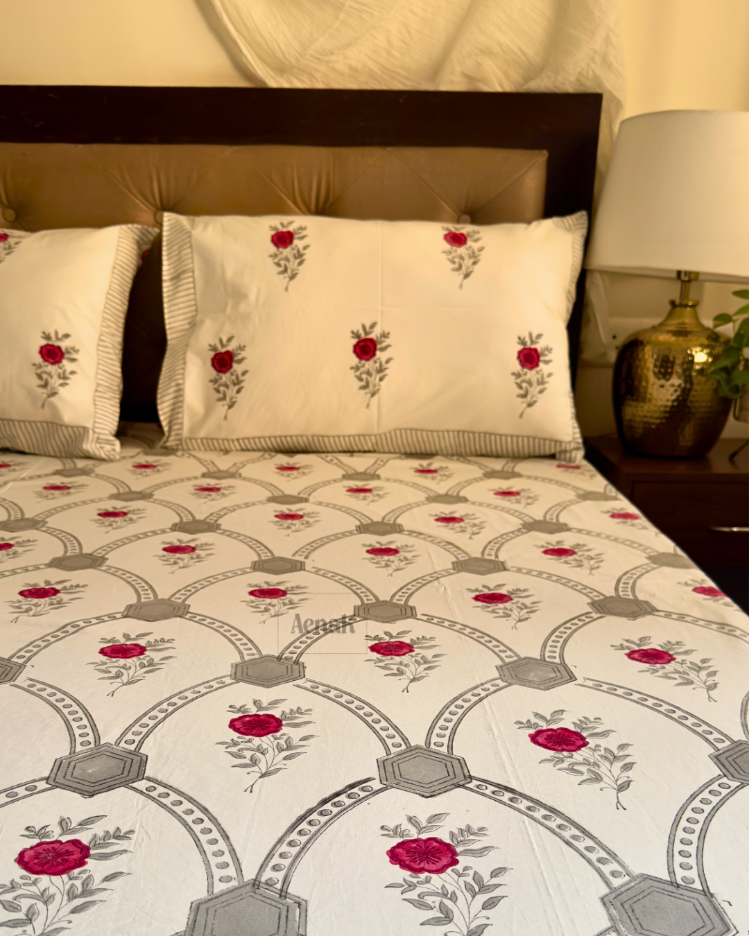 Grey Jaal Handblock Printed Premium Cotton Bedsheet