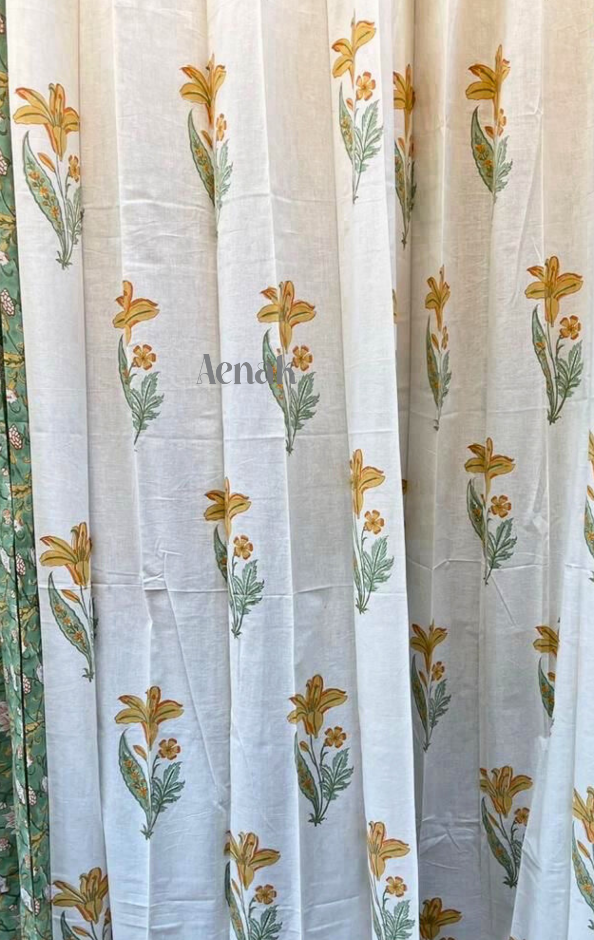 Yellow Lily Eyelet Handblock Curtains
