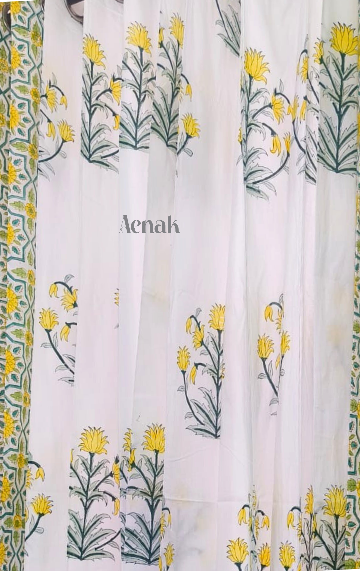 Yellow Lotus Eyelet Handblock Curtains