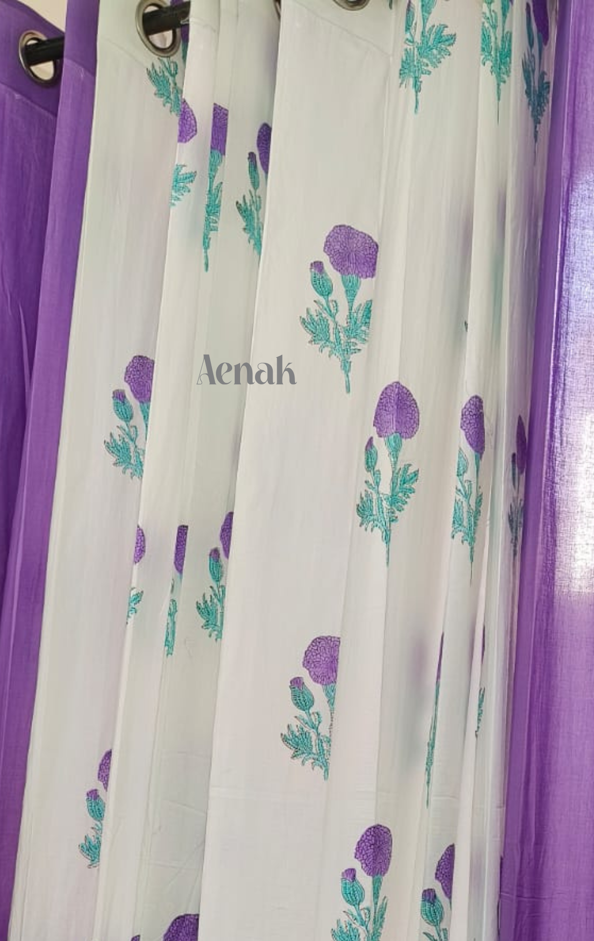 Purple Marigold Eyelet Handblock Curtains