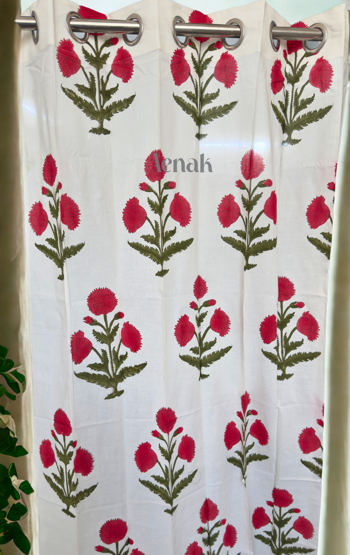Red Dahlia Handblock Curtains