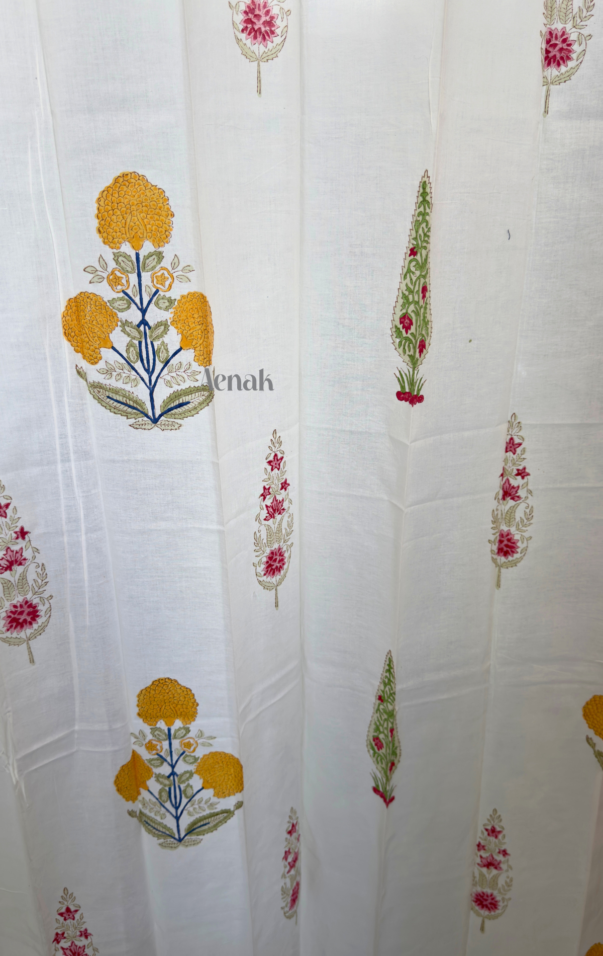 Yellow Pink Marigold Eyelet Handblock Curtains