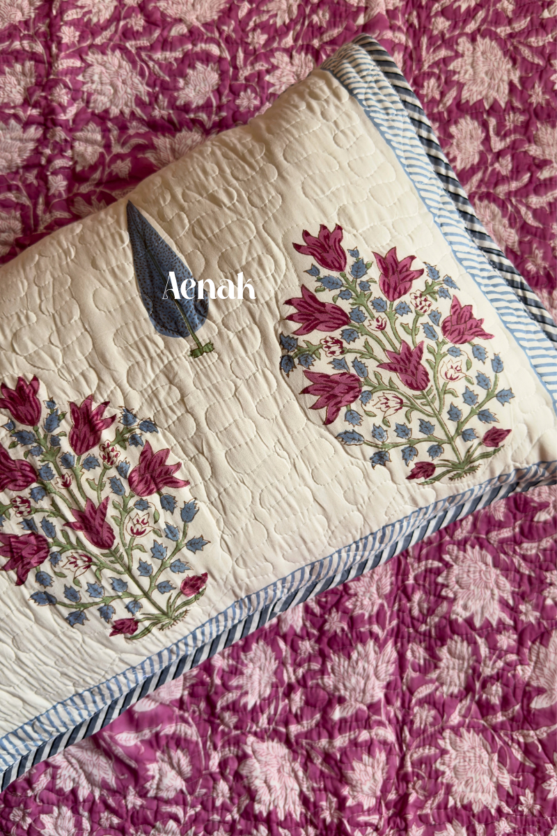 Magenta Boota Handblock Printed Reversible Quilted Cotton Bedcover