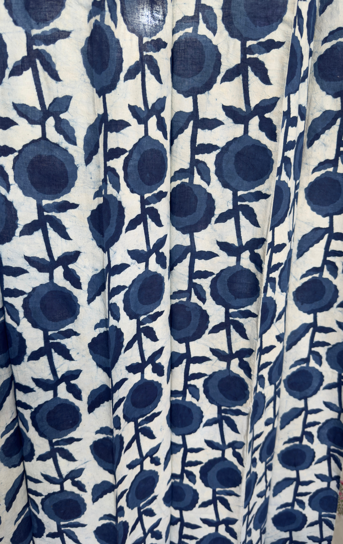 Blue Floral Eyelet Handblock Curtains
