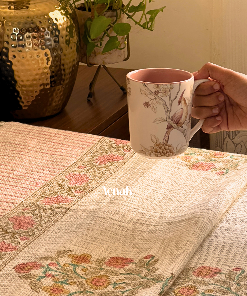 Pink Boota Handblock Printed Jute Cotton Bedcover