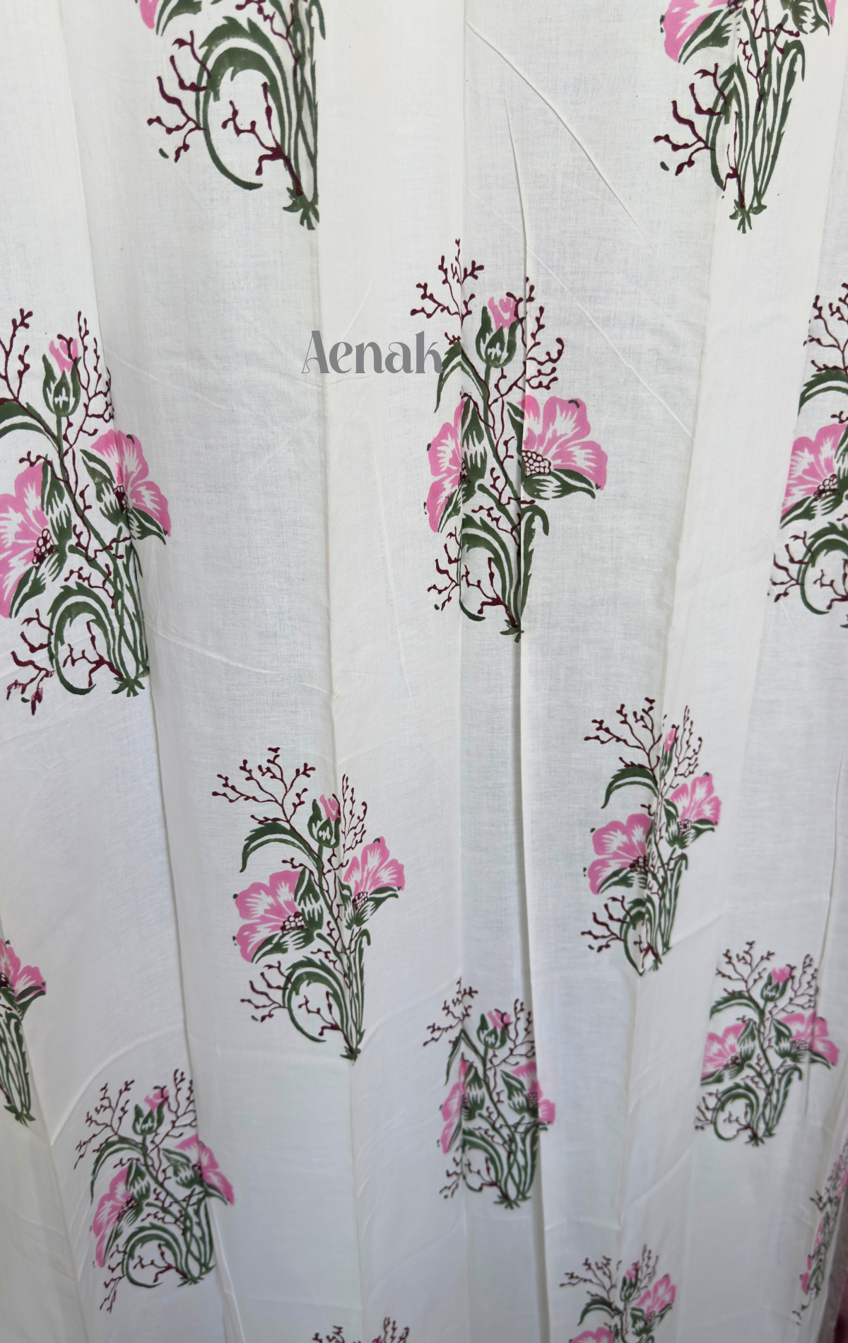 Pink & Green Hibiscus Eyelet Handblock Curtains