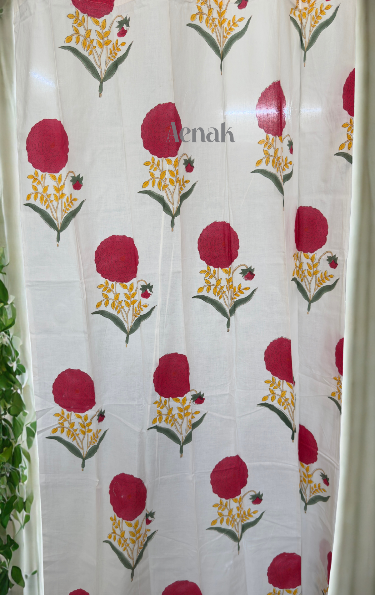 Red Marigold Handblock Curtains