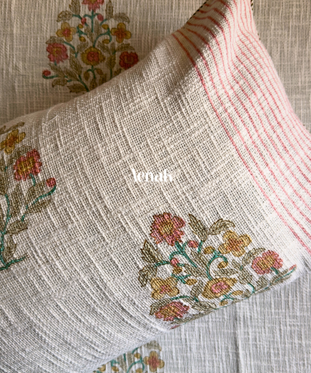 Pink Boota Handblock Printed Jute Cotton Bedcover