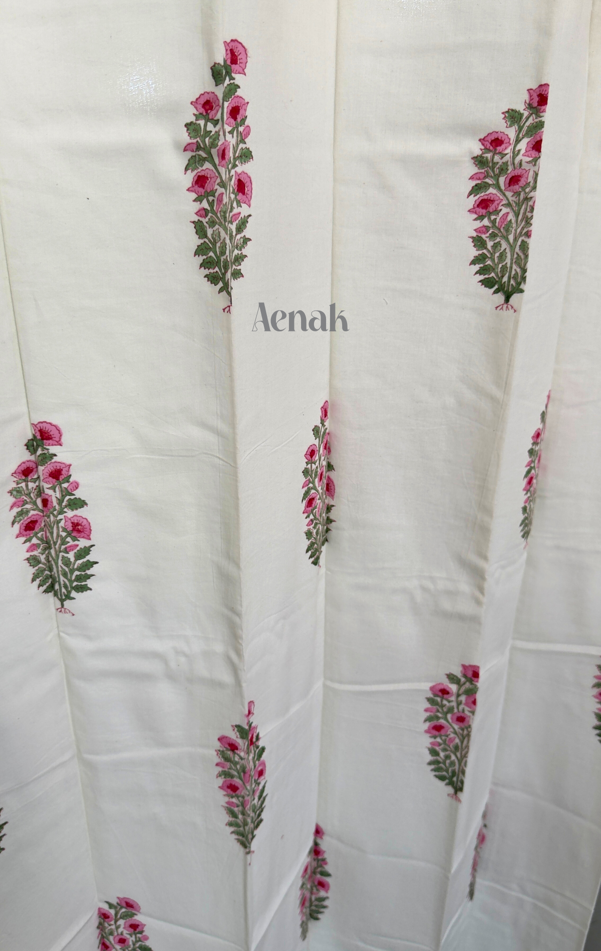 Pink & Green Floral Eyelet Handblock Curtains