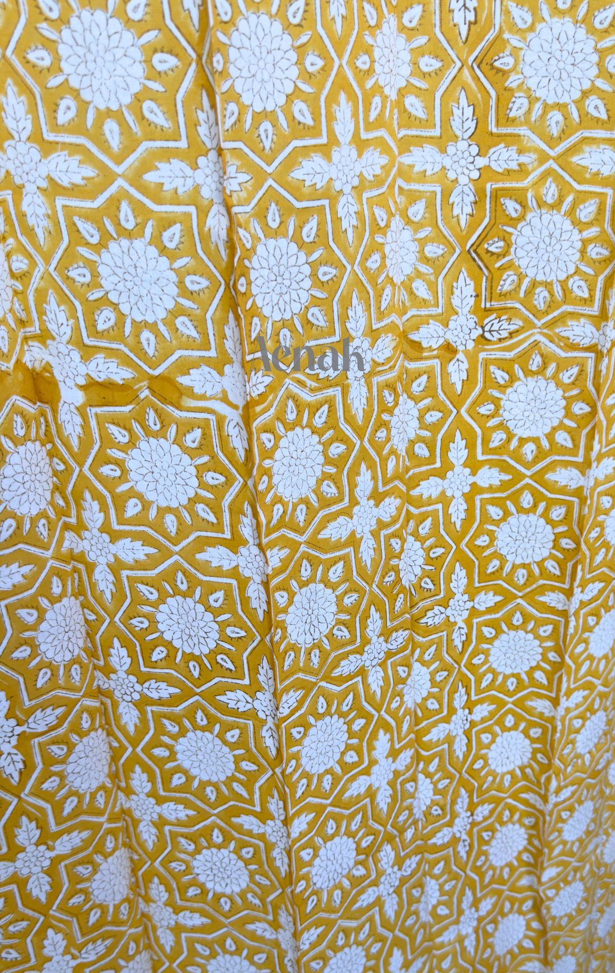 Yellow & White Floral Jaal Eyelet Handblock Curtains