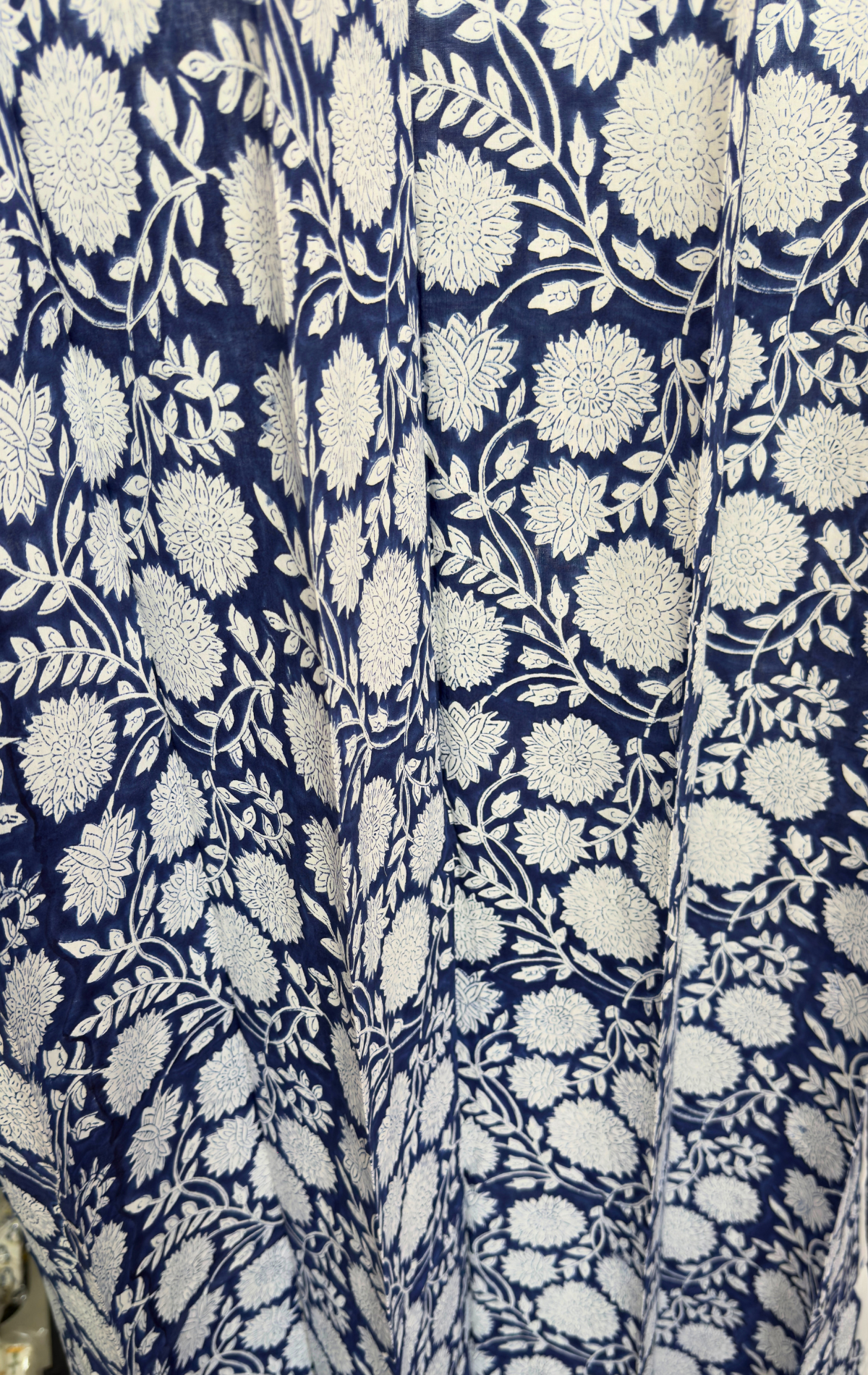 Blue Overall Floral Eyelet Handblock Curtains