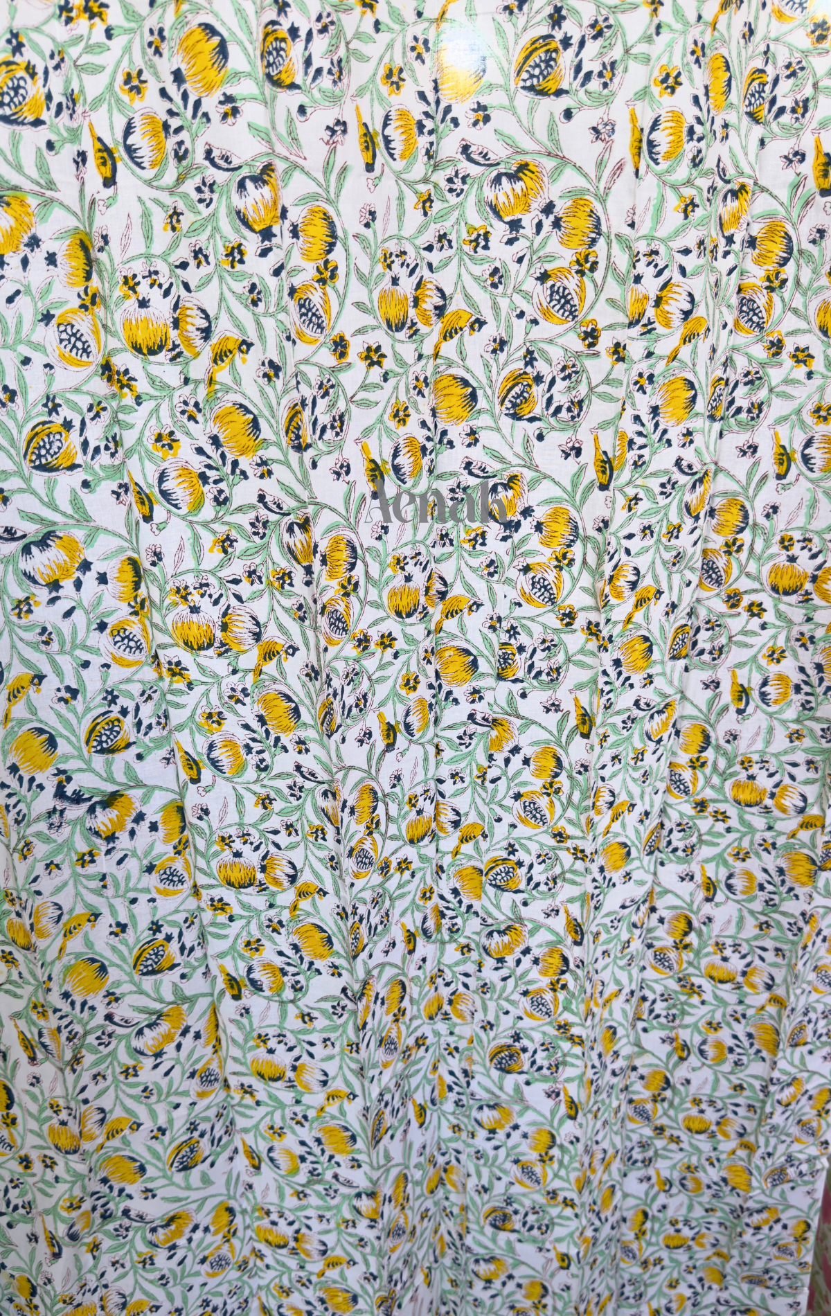 Yellow & Blue Floral Jaal Eyelet Handblock Curtains