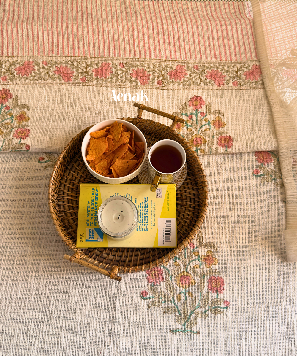 Pink Boota Handblock Printed Jute Cotton Bedcover