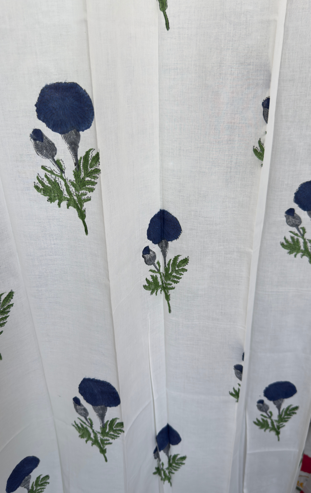 Blue Marigold Eyelet Handblock Curtains