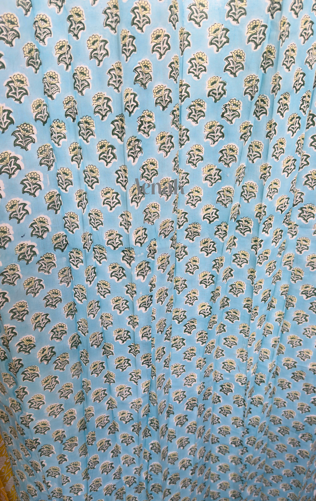 Blue Little Flower Eyelet Handblock Curtains