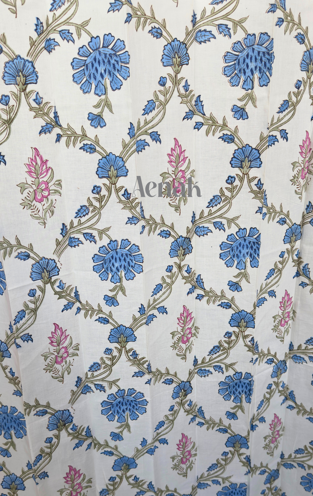 Blue & Pink Jaal Eyelet Handblock Curtains