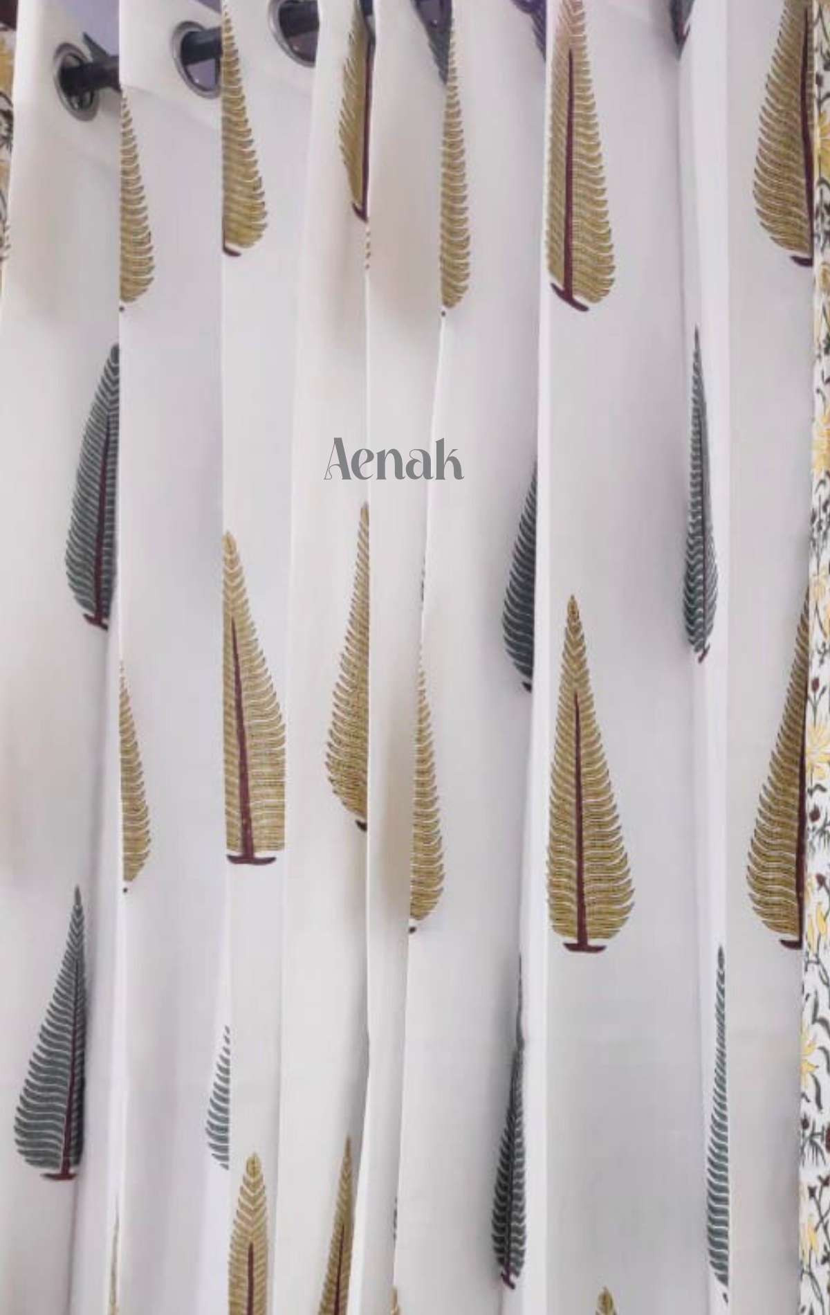 Yellow & Grey Cypress Eyelet Handblock Curtains