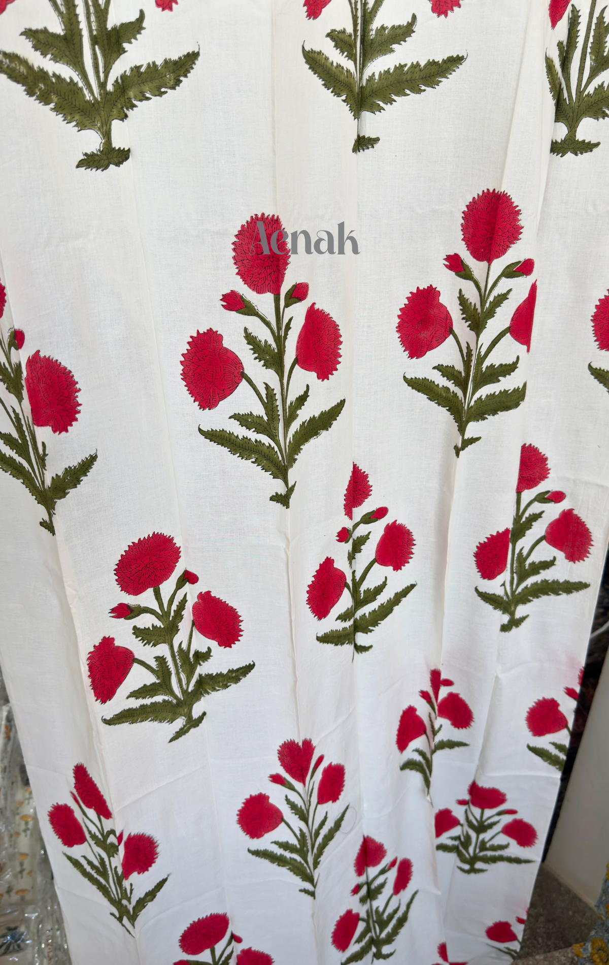 Red Dahlia Handblock Curtains