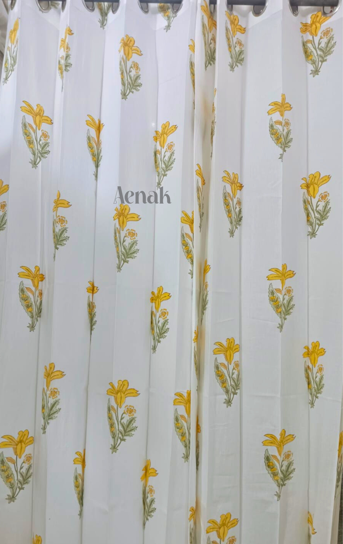 Yellow Lily Eyelet Handblock Curtains