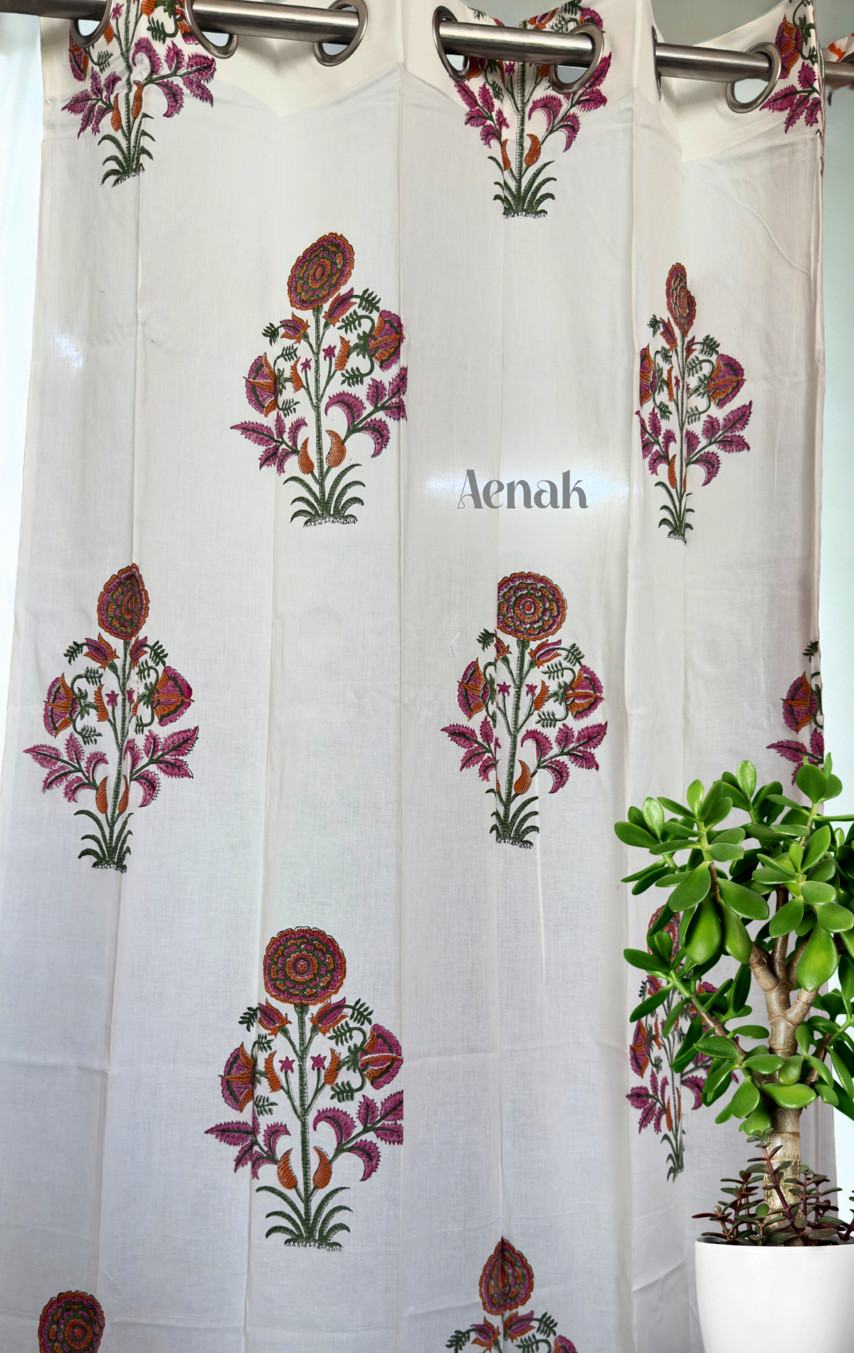 Orange & Pink Floral Eyelet Handblock Curtains