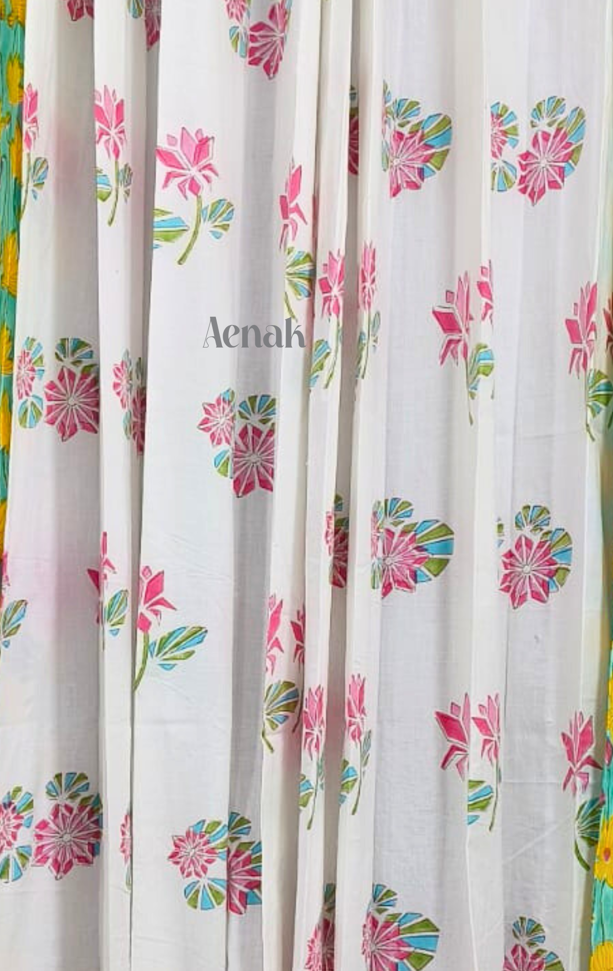 Pink Geometric Lotus Eyelet Handblock Curtains