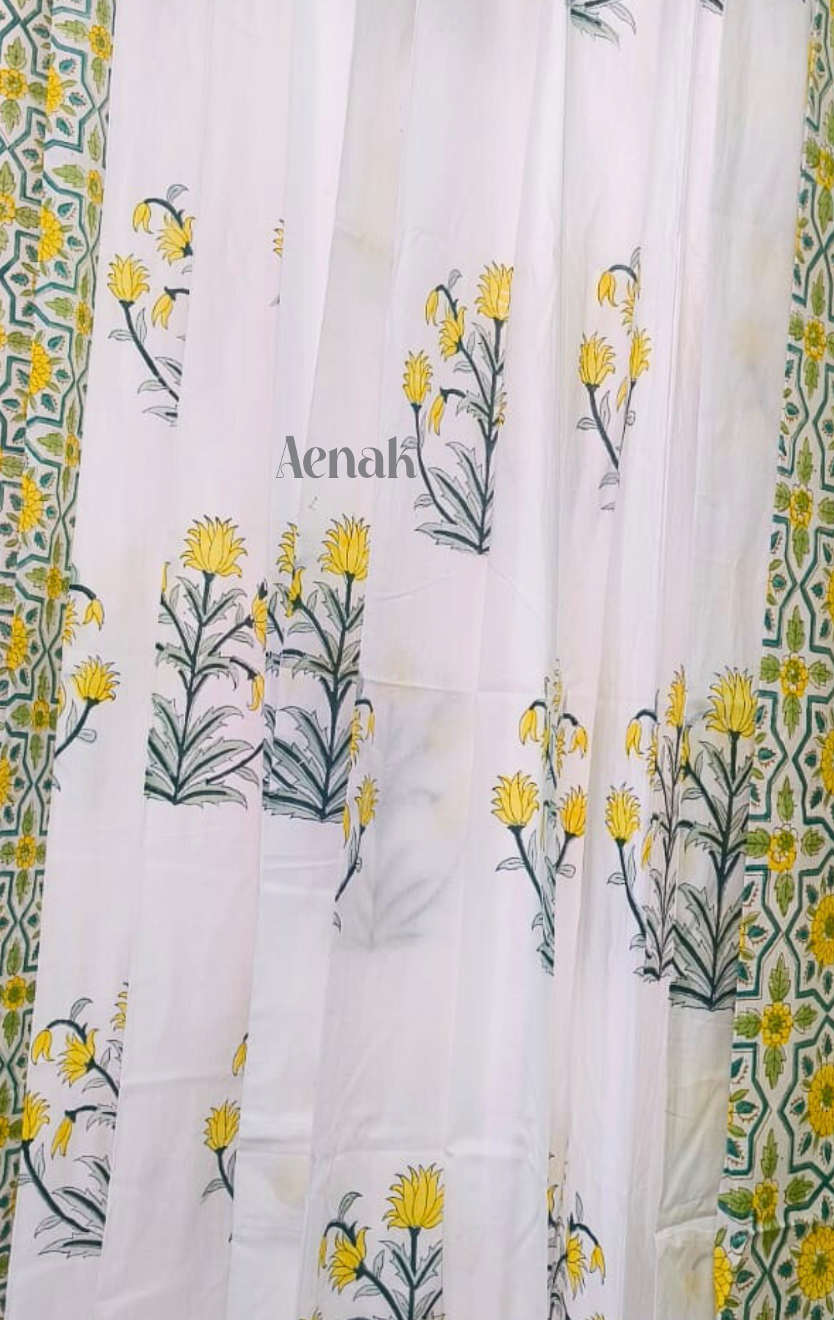 Yellow Lotus Eyelet Handblock Curtains