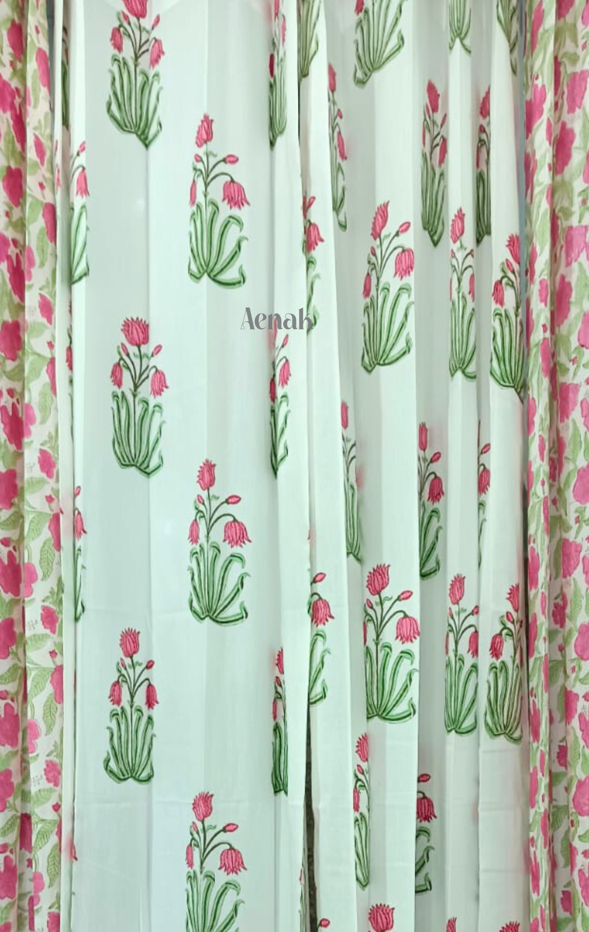 Pink Lotus Eyelet Handblock Curtains