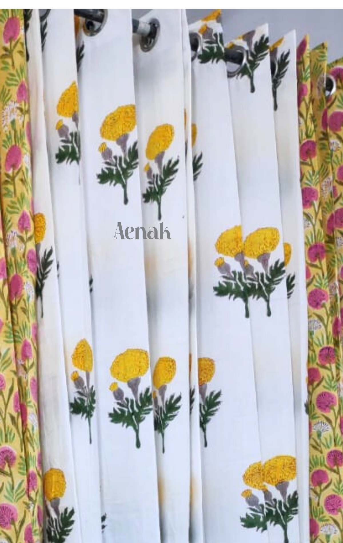 Yellow Marigold Eyelet Handblock Curtains