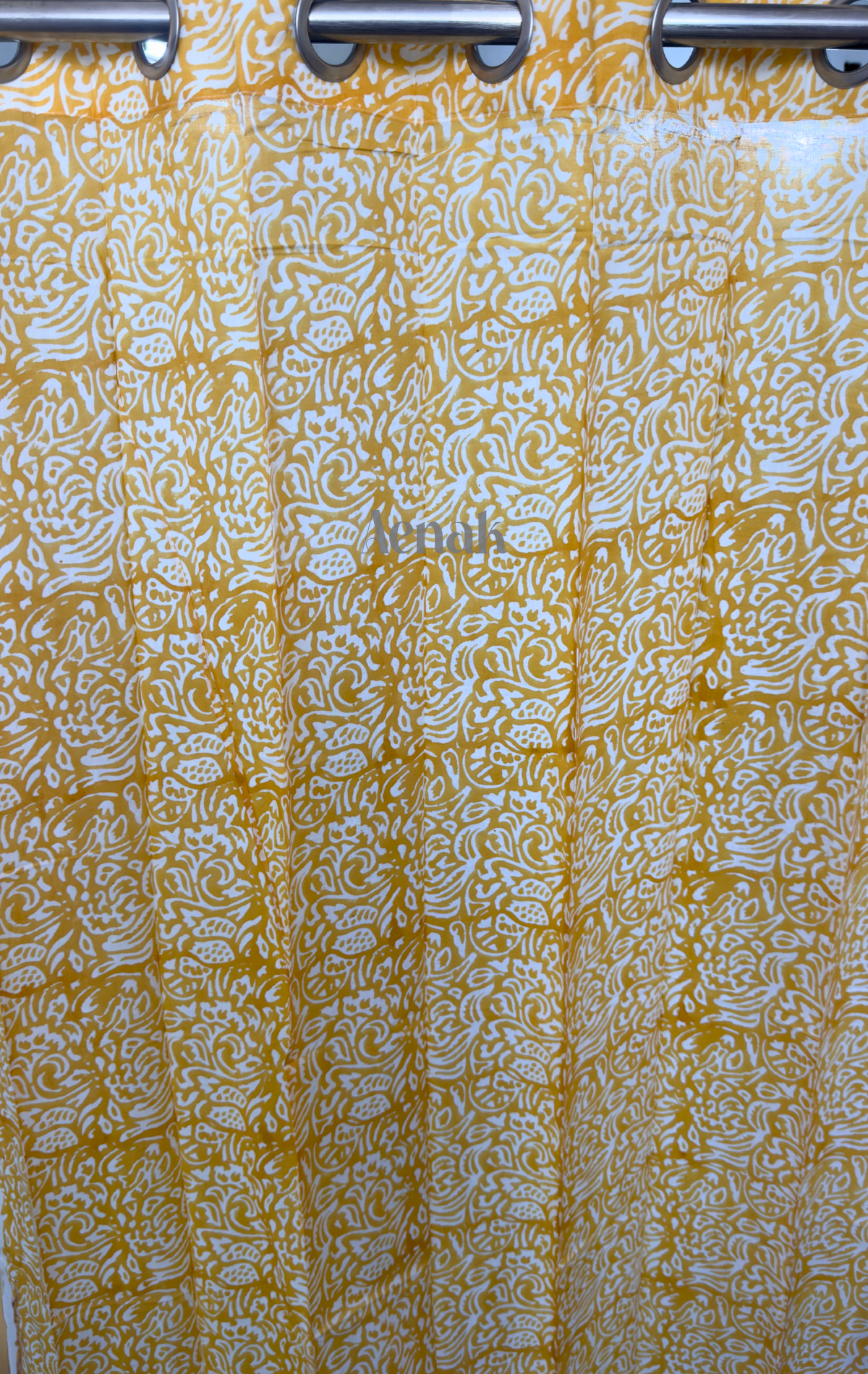 Yellow Jaal Eyelet Handblock Curtains