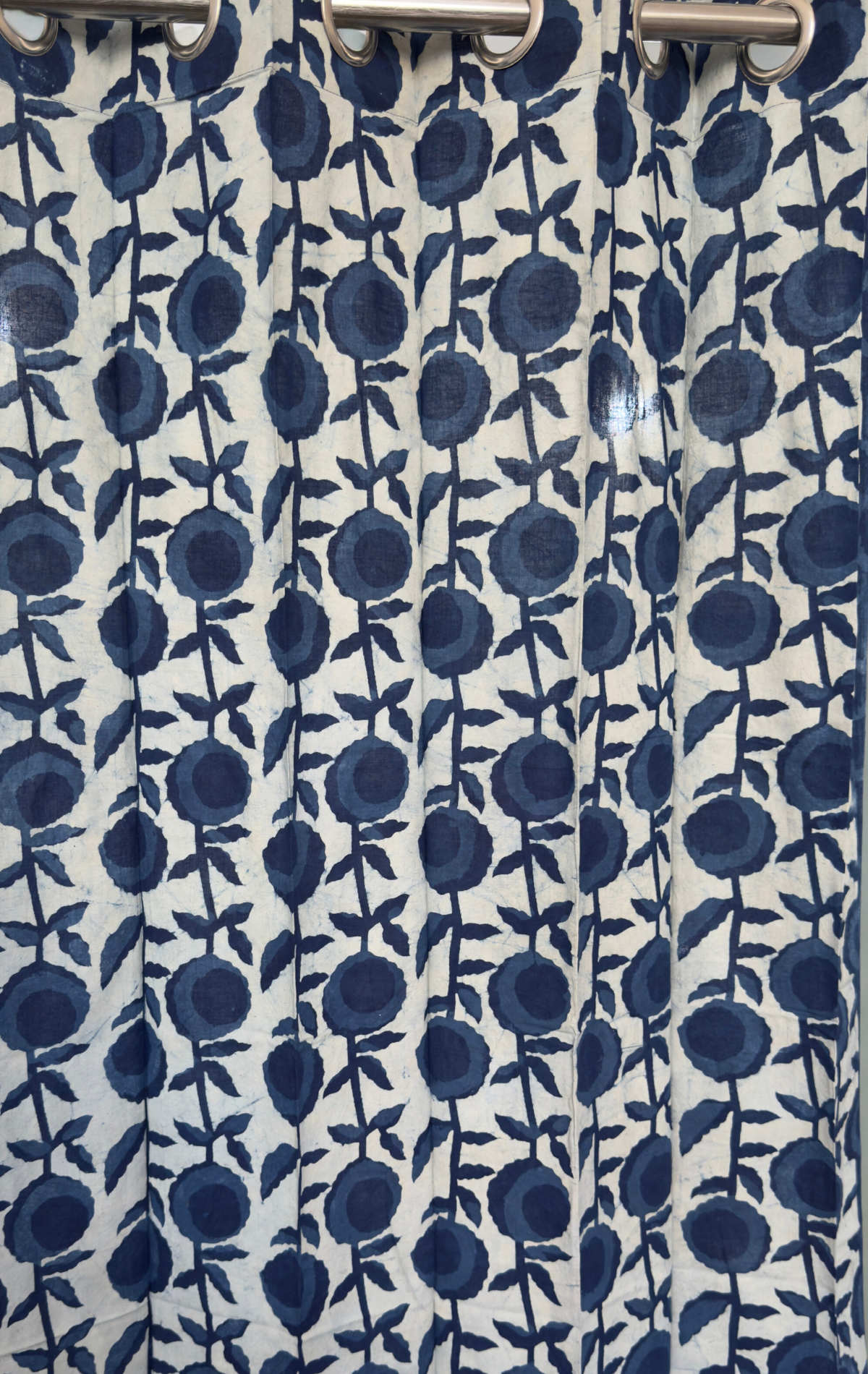 Blue Floral Eyelet Handblock Curtain