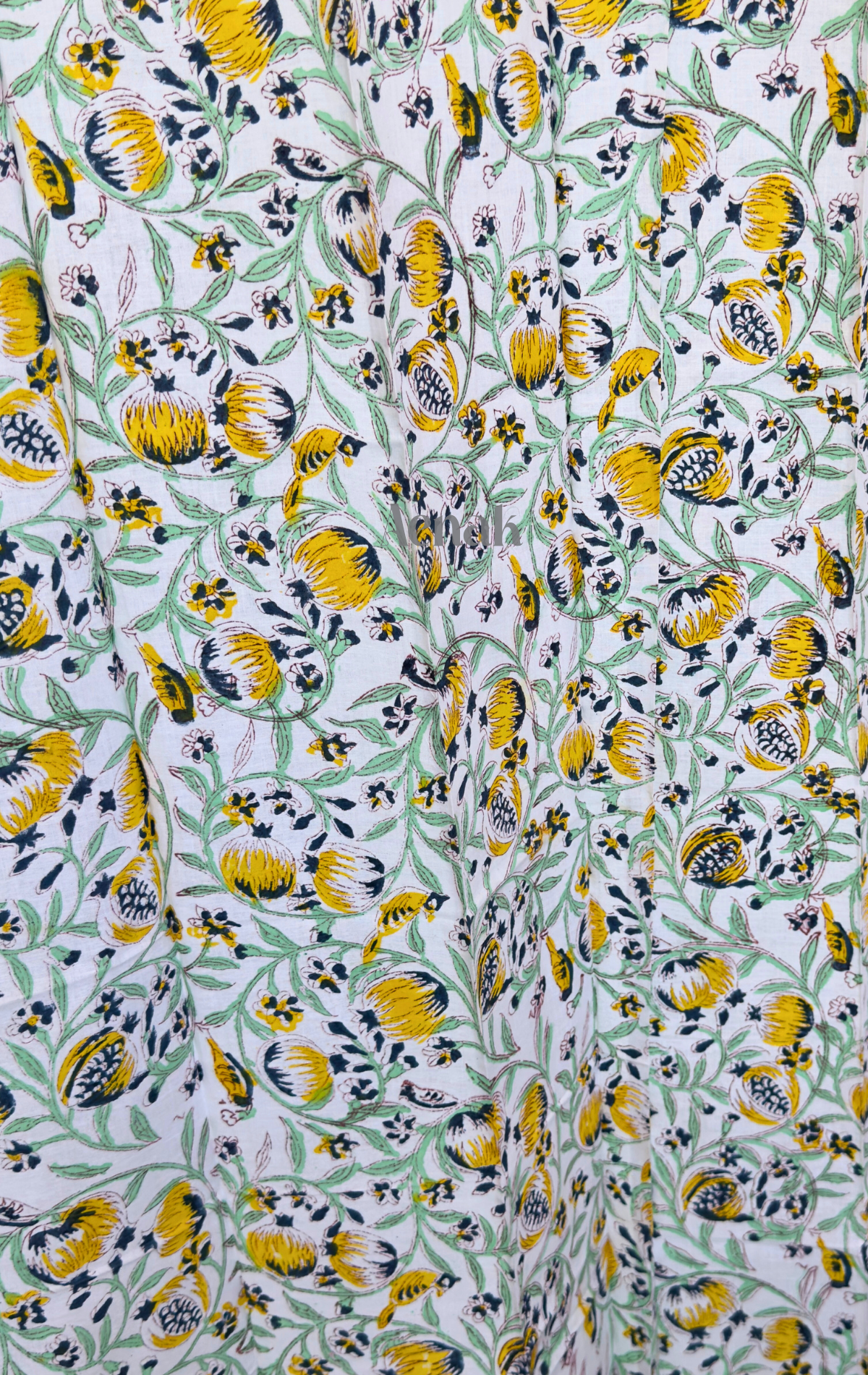 Yellow & Blue Floral Jaal Eyelet Handblock Curtains