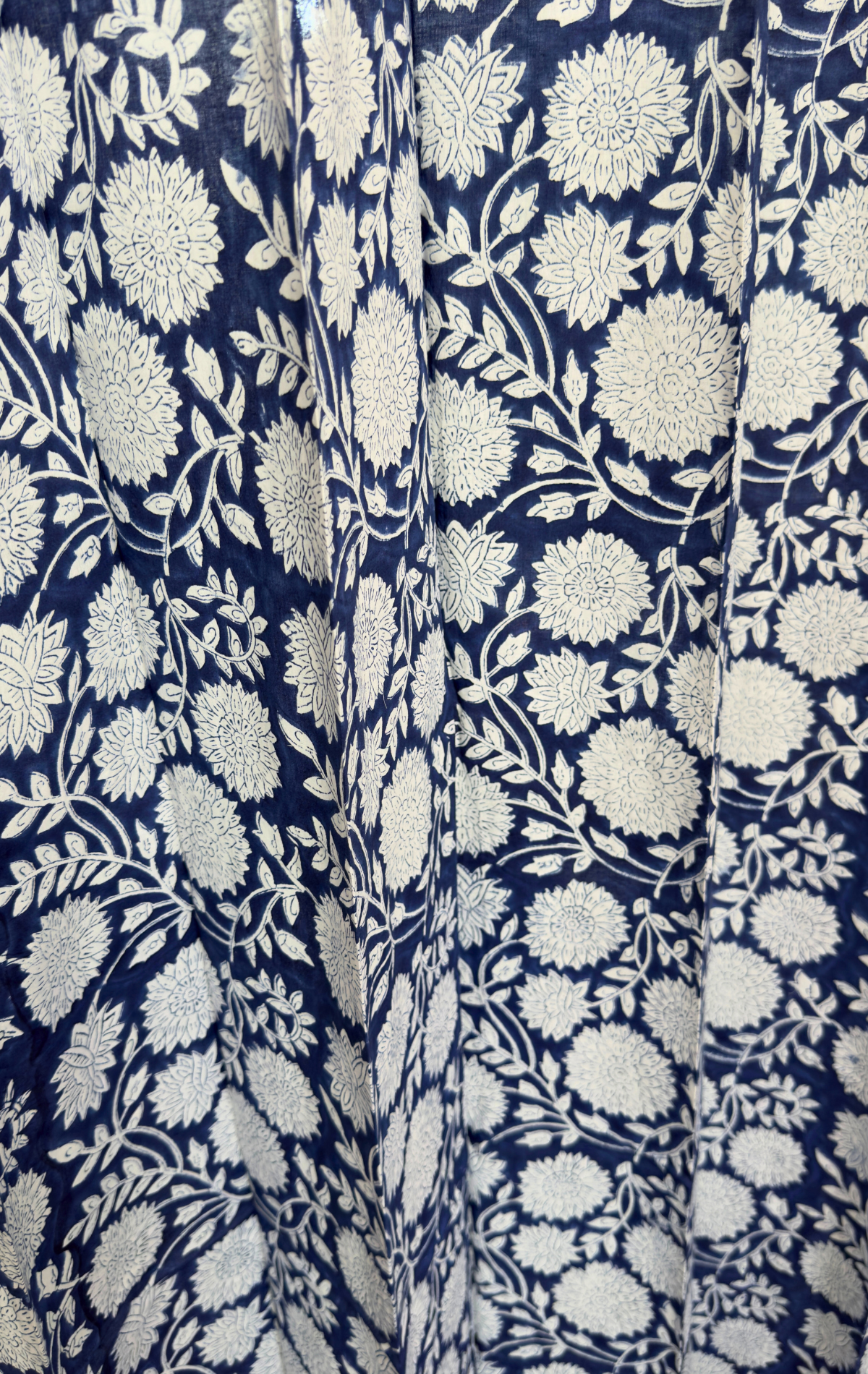 Blue Overall Floral Eyelet Handblock Curtains