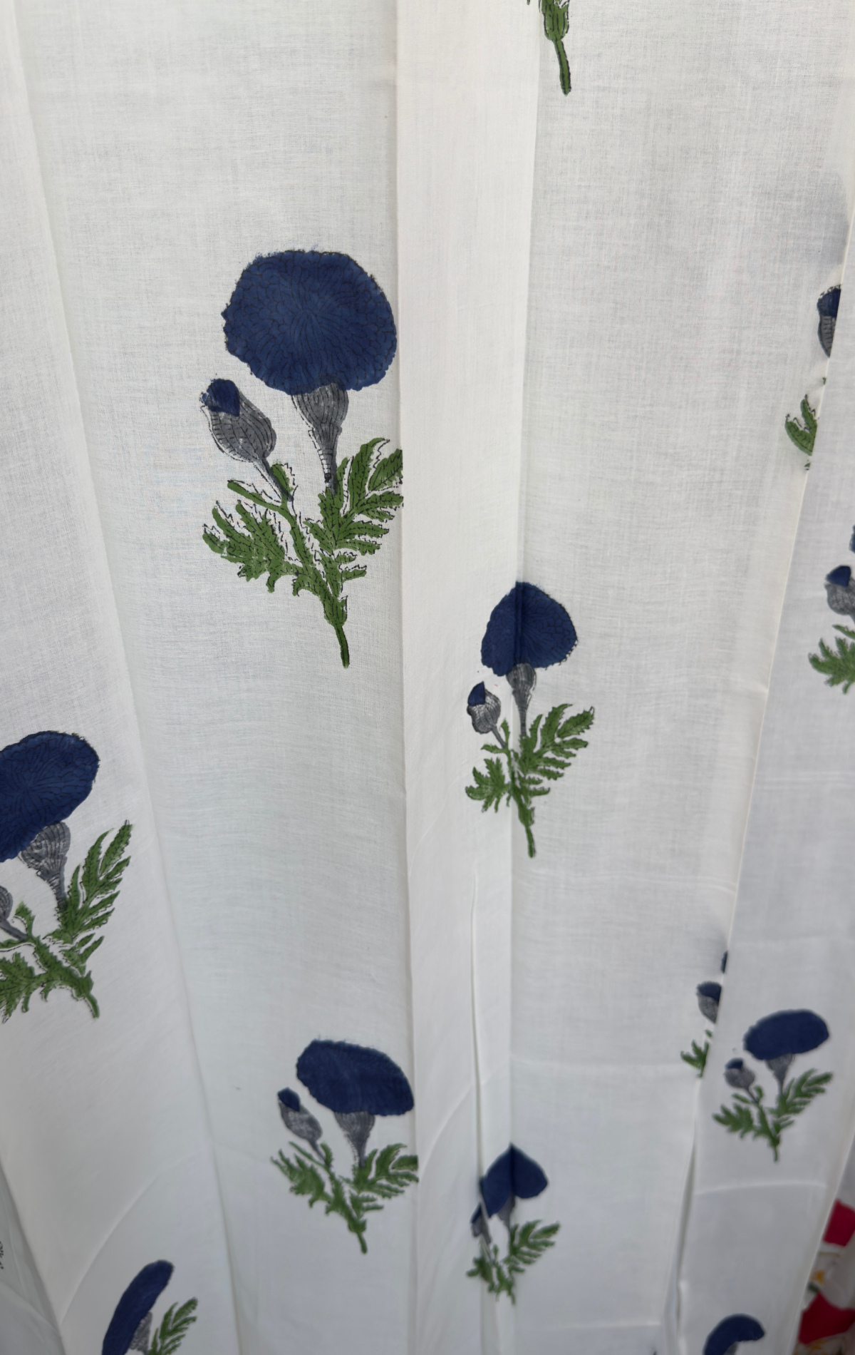 Blue Marigold Eyelet Handblock Curtains