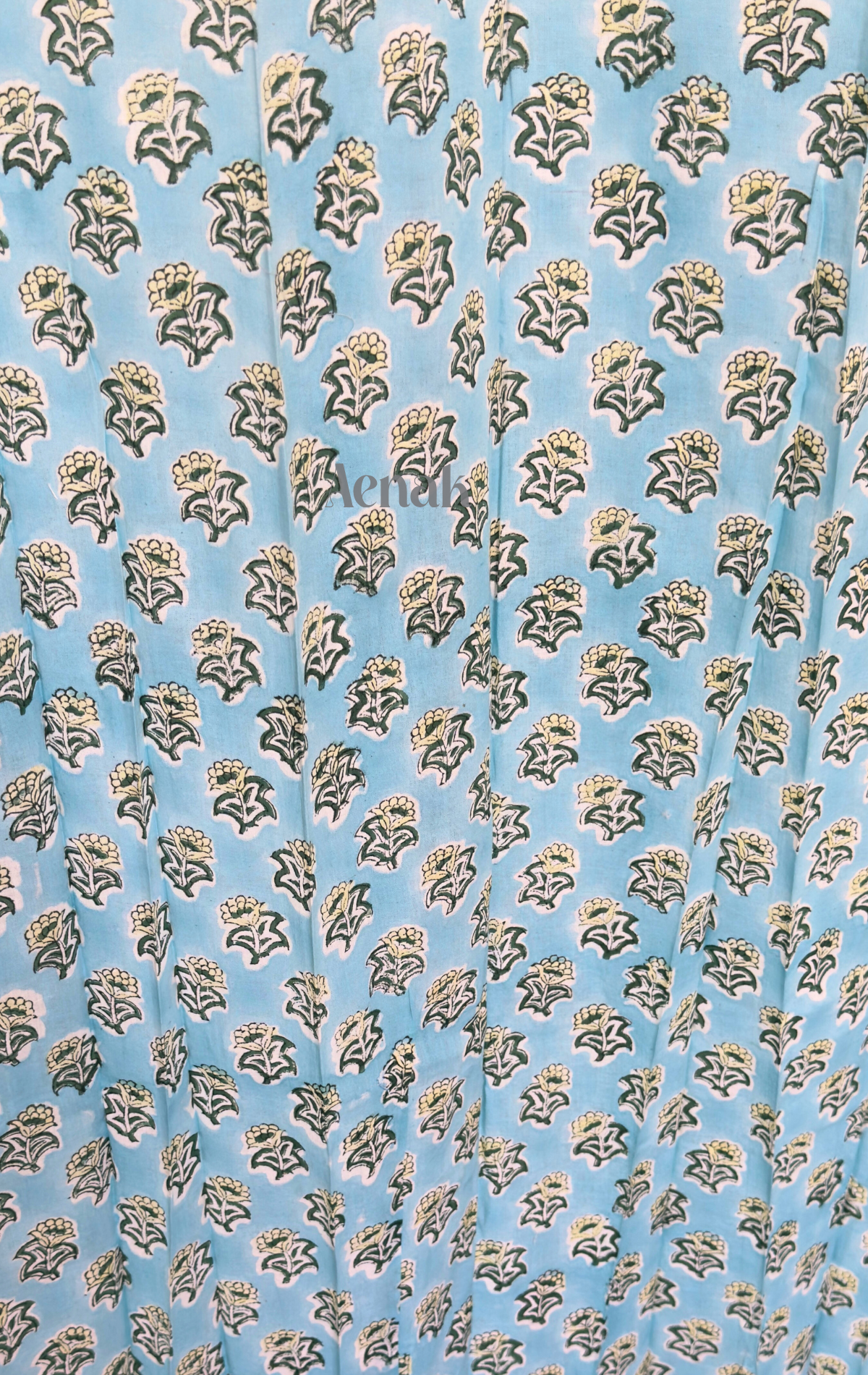 Blue Little Flower Eyelet Handblock Curtains
