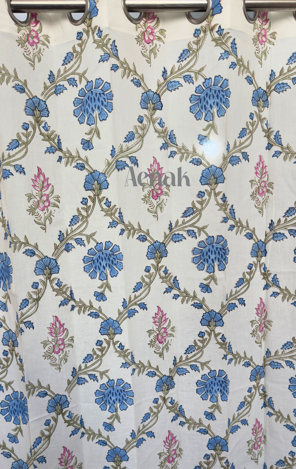 Blue & Pink Jaal Eyelet Handblock Curtains